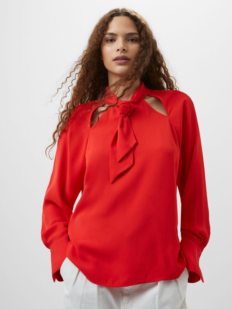 French Connection Carmen Recycled Crepe Tie Neck Blouse Scarlet Red
