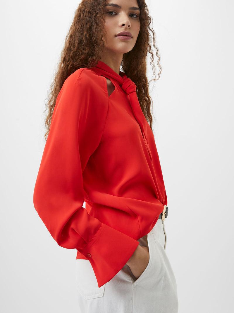 french connection Carmen Recycled Crepe Tie Neck Blouse Scarlet Red
