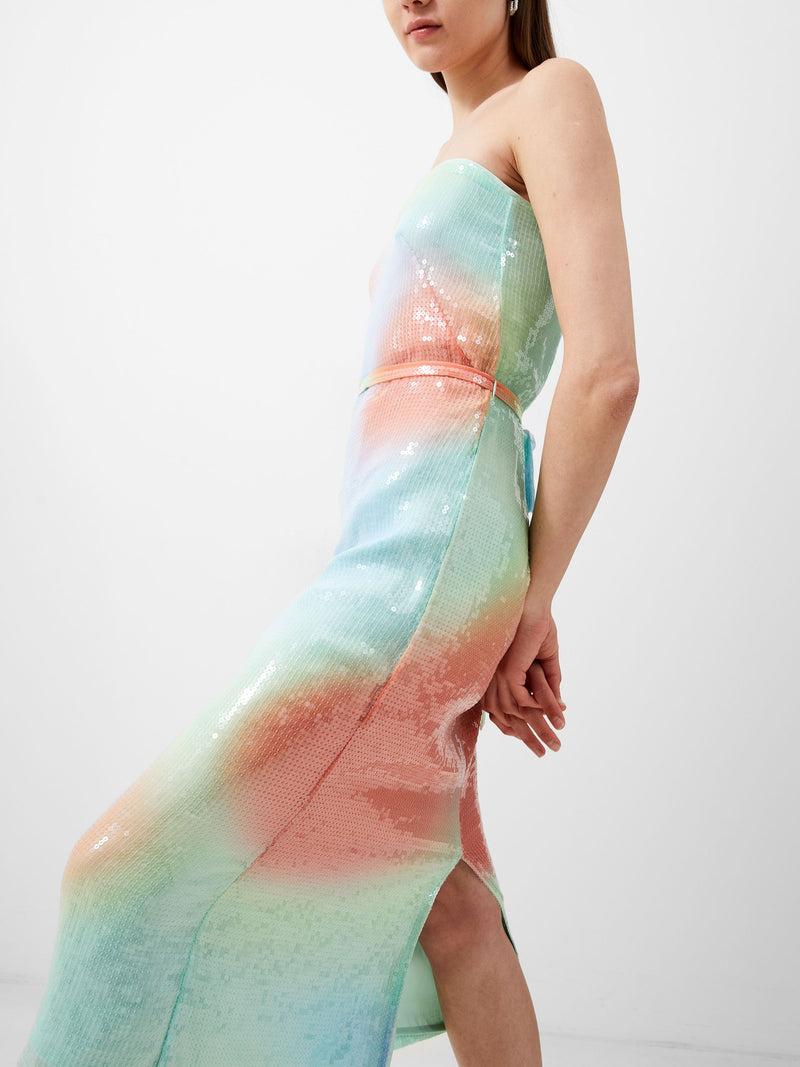 French Connection Carwen Anisha Sequin Bandeau Dress Blue Mist