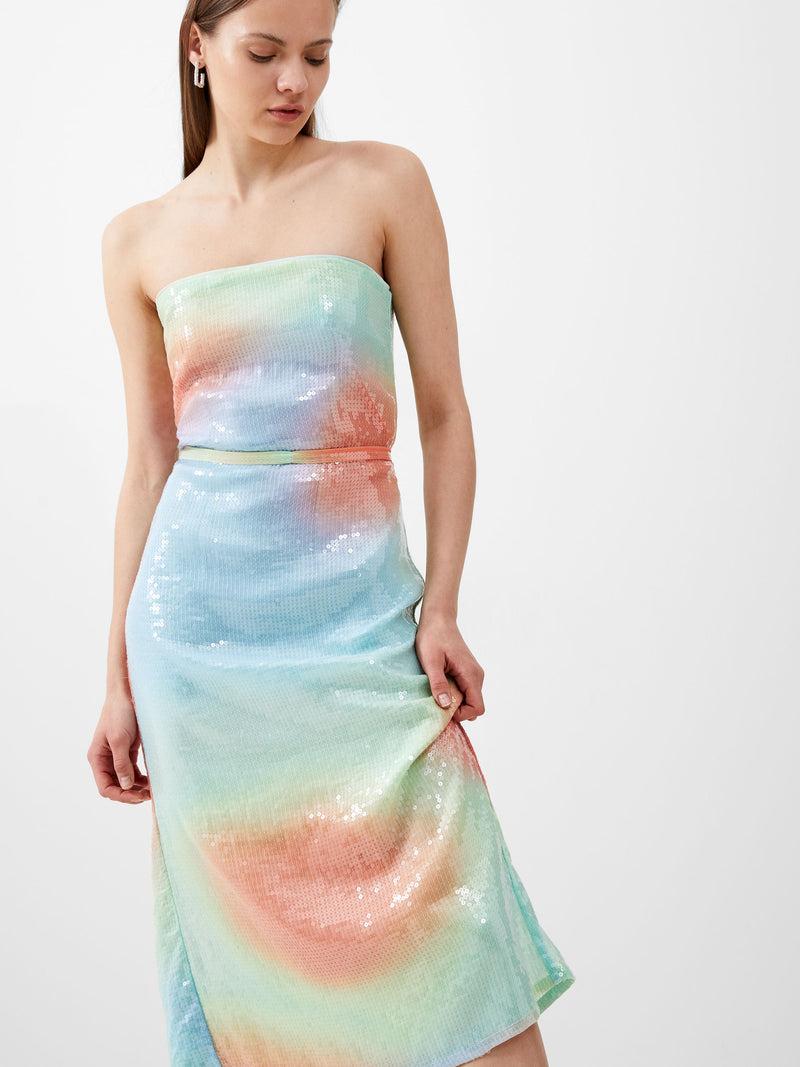french connection Carwen Anisha Sequin Bandeau Dress Blue Mist