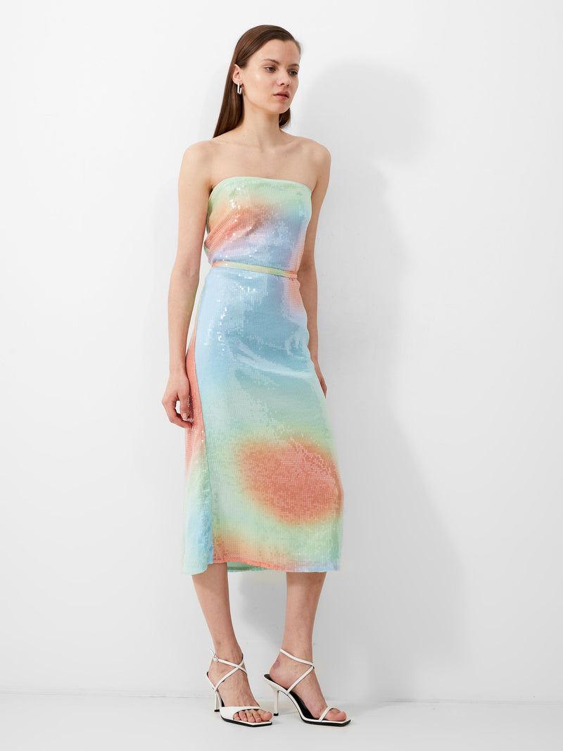 French Connection Carwen Anisha Sequin Bandeau Dress Blue Mist