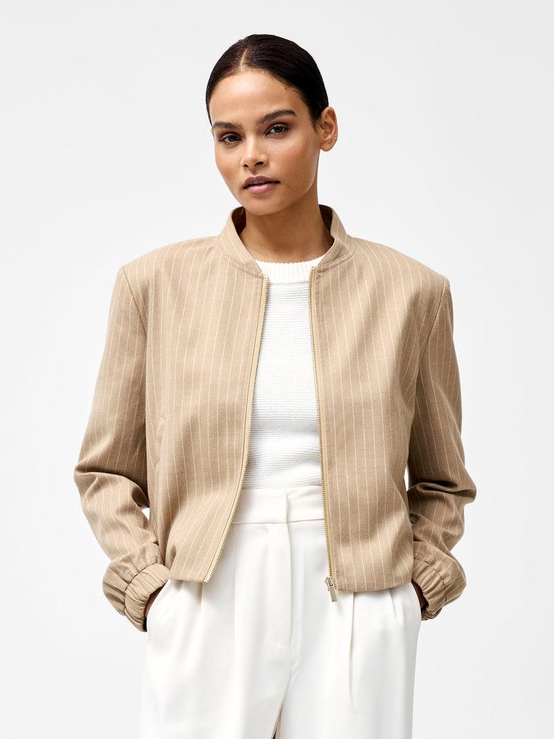 french connection Caspian Tailored Bomber Jacket Camel Stripe