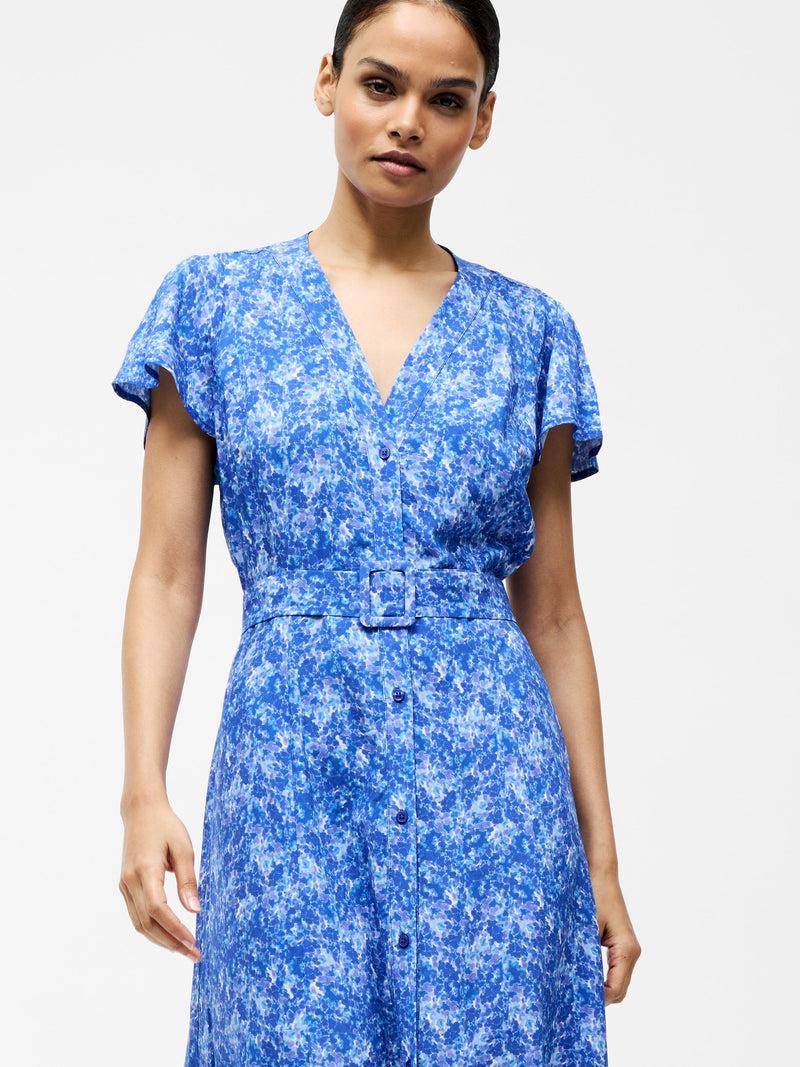 French Connection Cass Belted Midi Dress Blue Multi