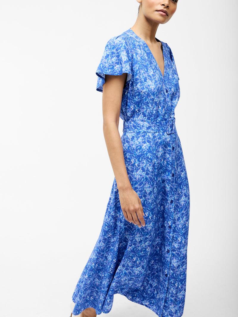 French Connection Cass Belted Midi Dress Blue Multi