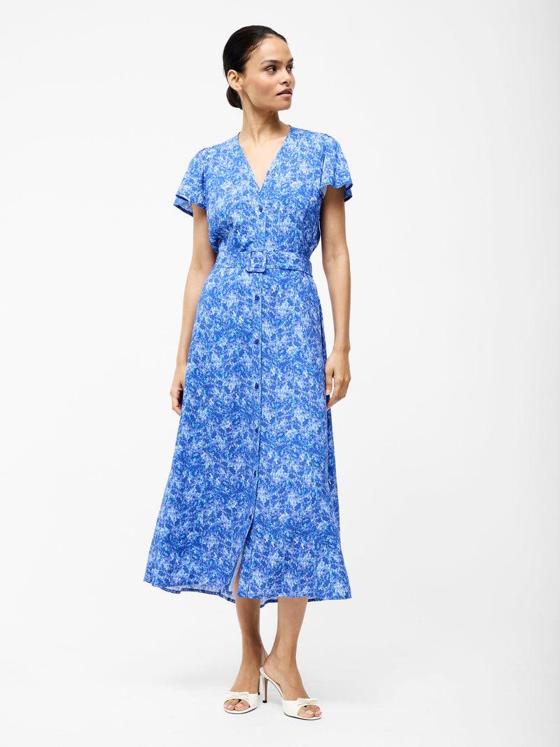 french connection Cass Belted Midi Dress Blue Multi