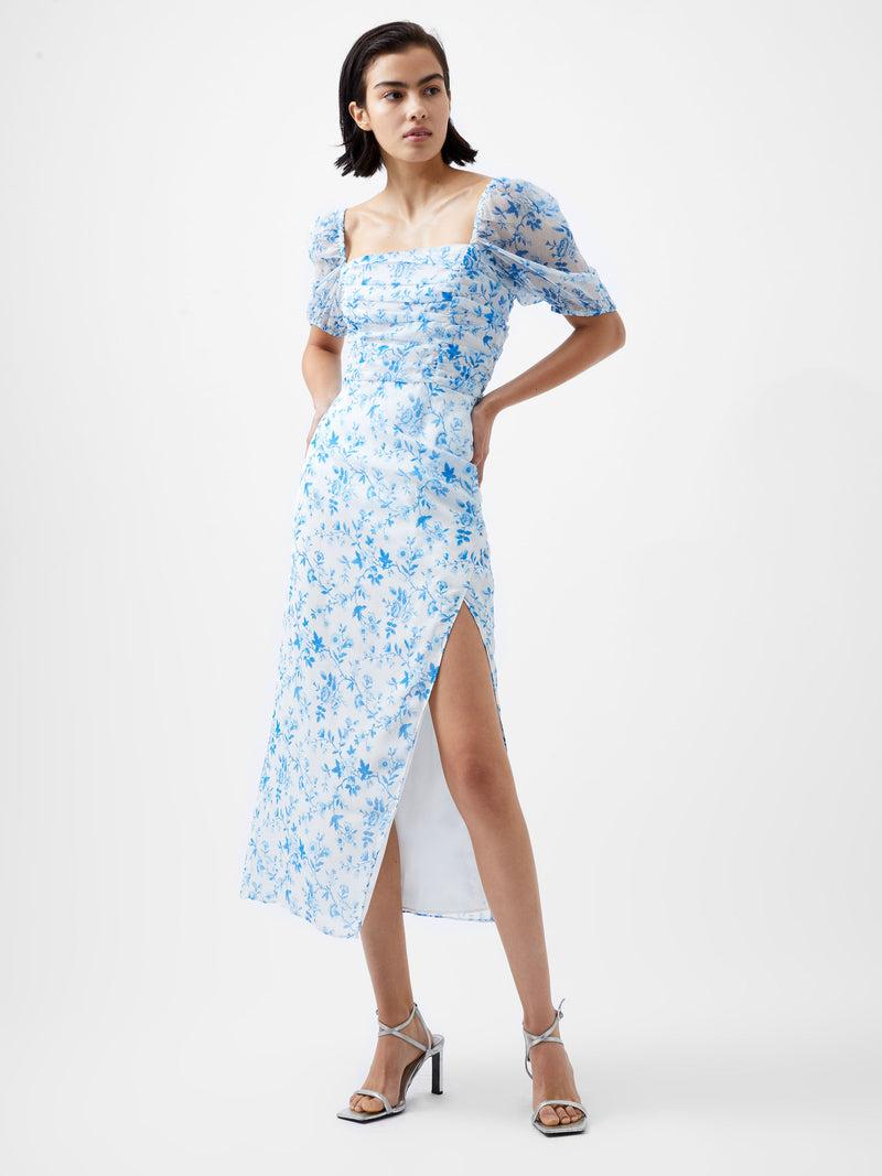 french connection Catrina Crinkle Ruched Dress Summer White/Blue