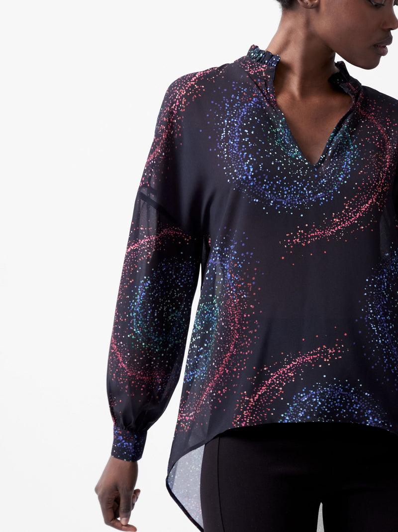 French Connection Cecily Estella Georgette Poet Blouse Blackout Multi