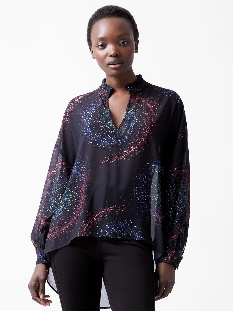 french connection Cecily Estella Georgette Poet Blouse Blackout Multi