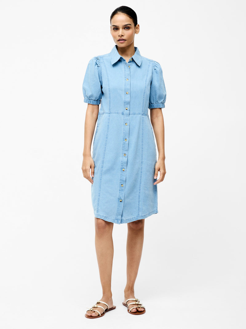 French Connection Chambray Button Through Dress Light Wash Chambray