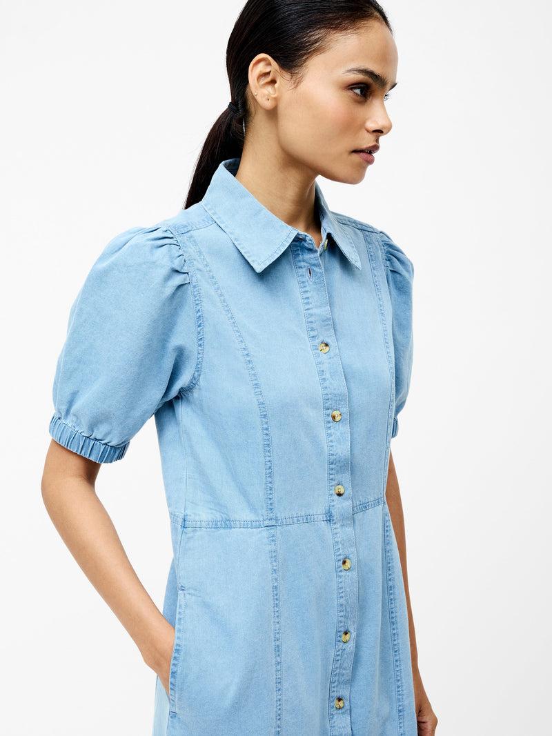 French Connection Chambray Button Through Dress Light Wash Chambray