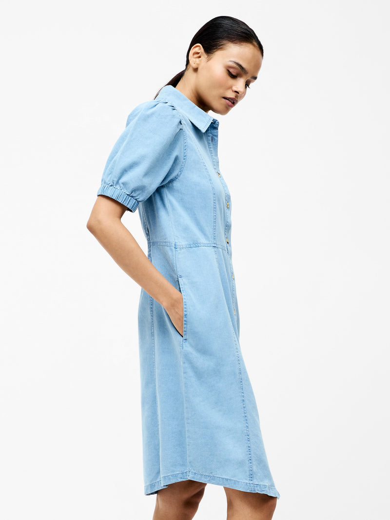 french connection Chambray Button Through Dress Light Wash Chambray