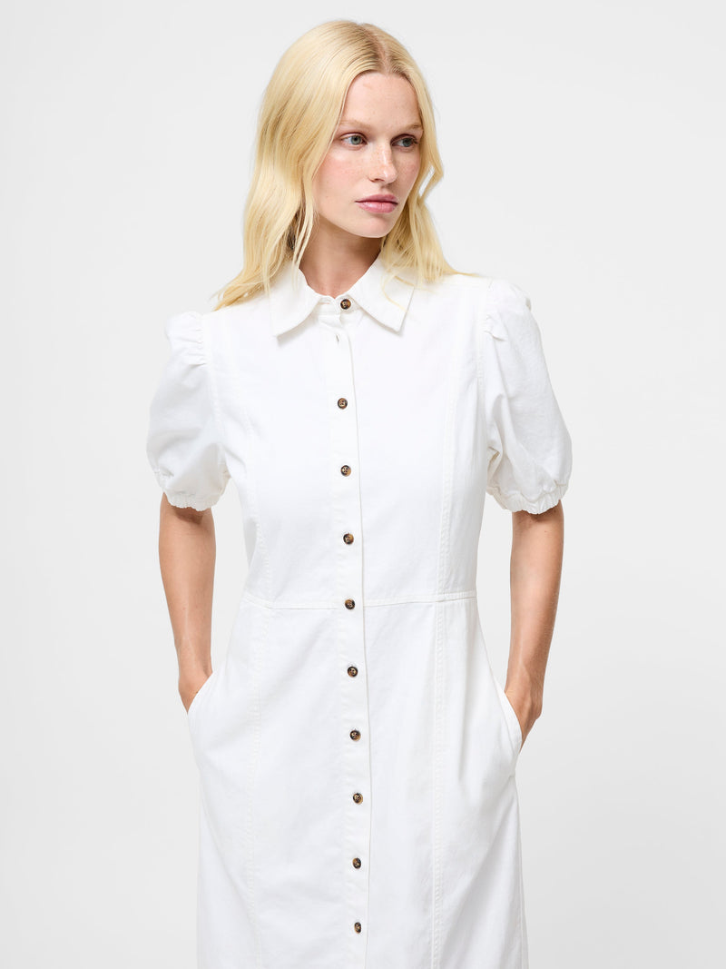 French Connection Chambray Denim Button Through Shirt Dress Ecru