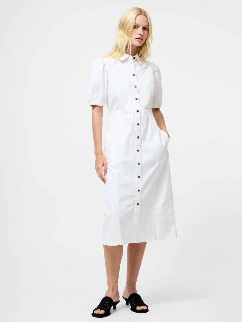 French Connection Chambray Denim Button Through Shirt Dress Ecru