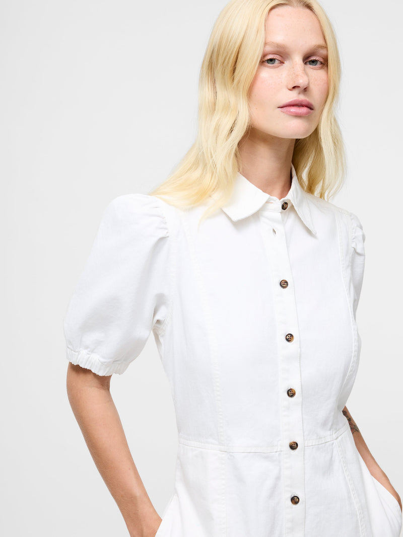 French Connection Chambray Denim Button Through Shirt Dress Ecru