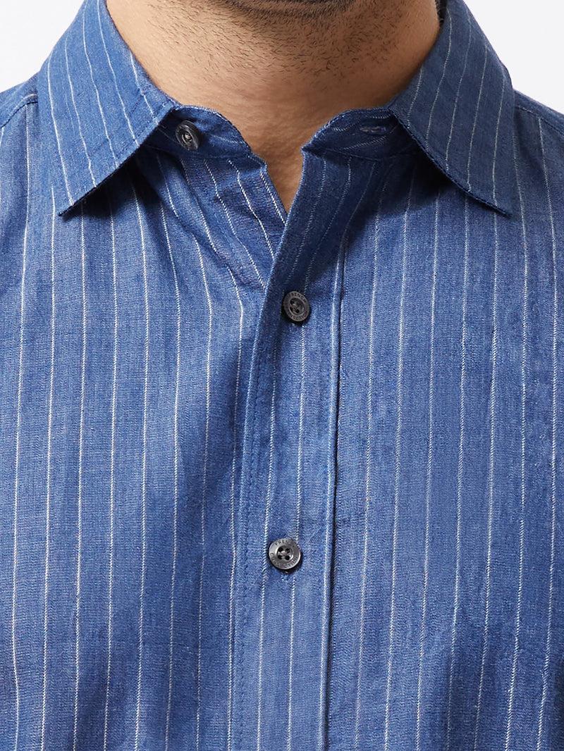 French Connection Chambray Stripe Long Sleeve Shirt Mid Blue Stripe