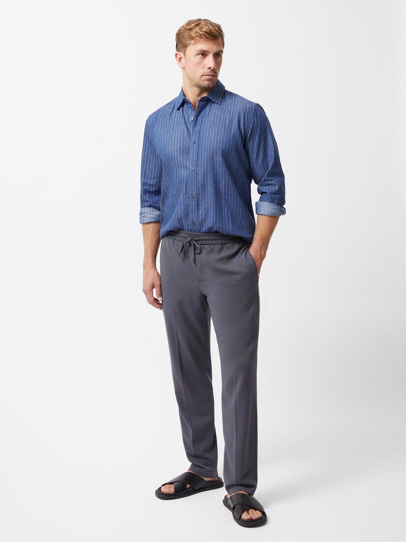 French Connection Chambray Stripe Long Sleeve Shirt Mid Blue Stripe