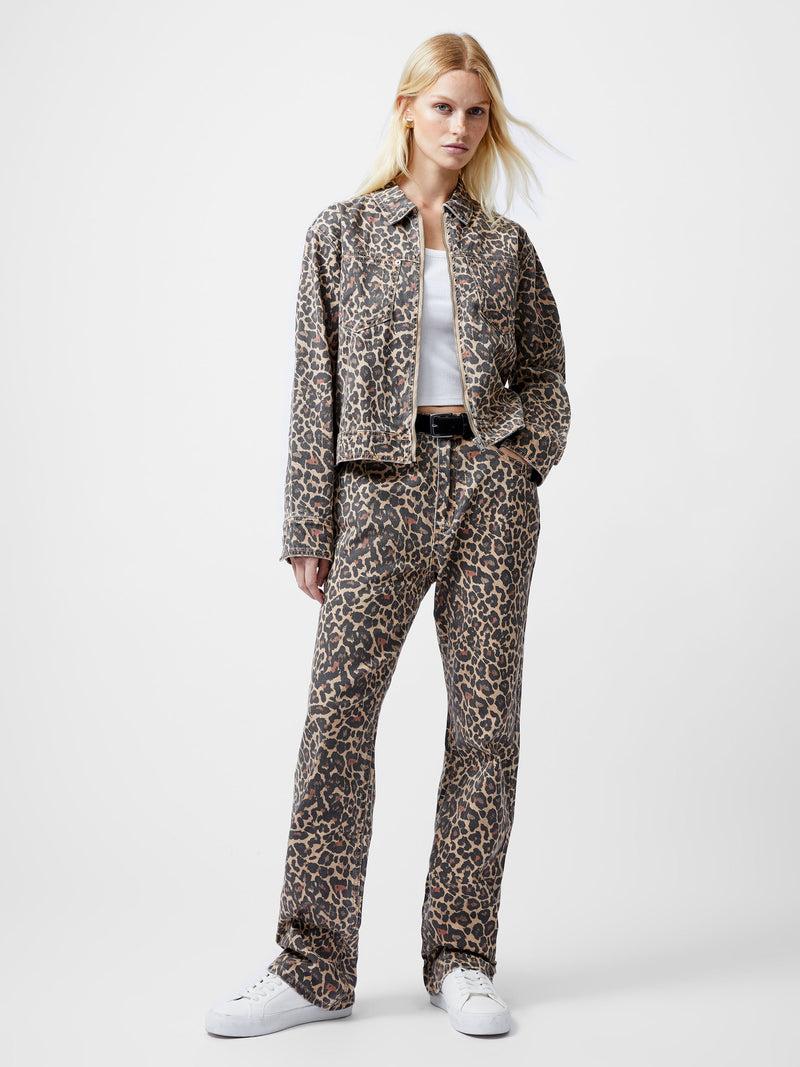 French Connection Charlie Leopard Print Denim Jacket Leopard Sand Multi