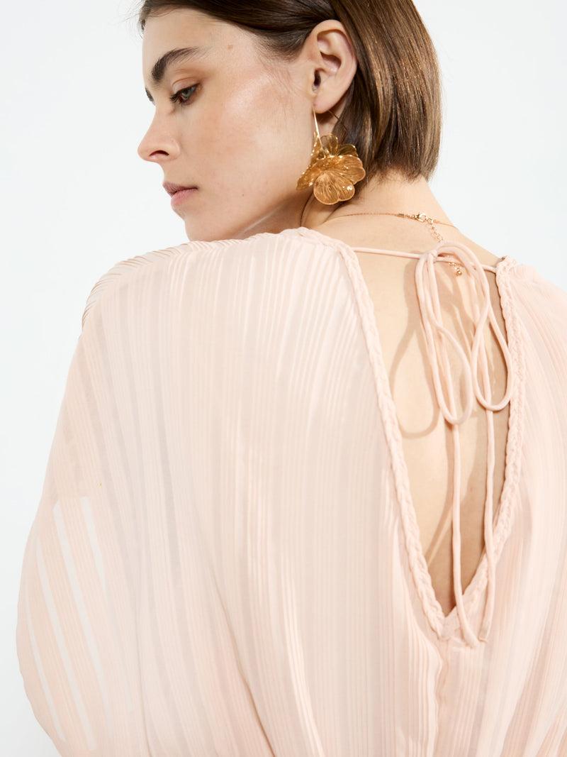 French Connection Chathia Plisse V Neck Mini Dress Ballet Pink