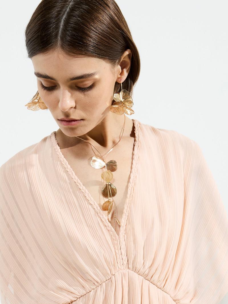 French Connection Chathia Plisse V Neck Mini Dress Ballet Pink