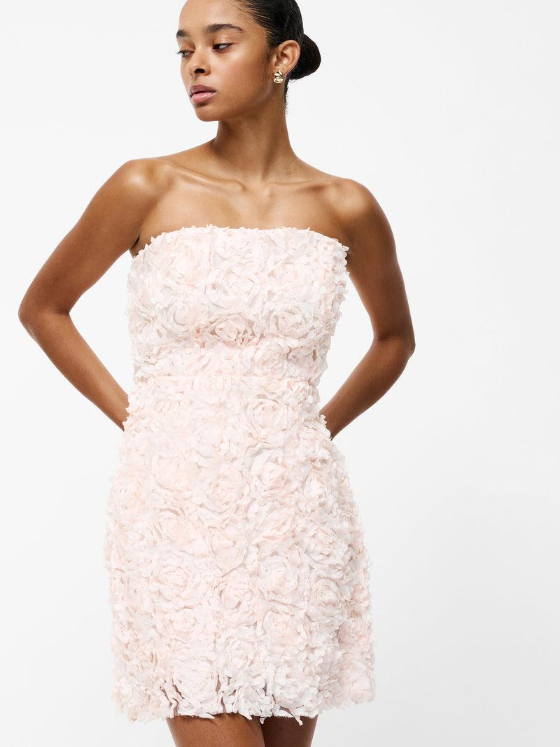 French Connection Cher Rosette Textured Bandeau Mini Dress Blush Pink