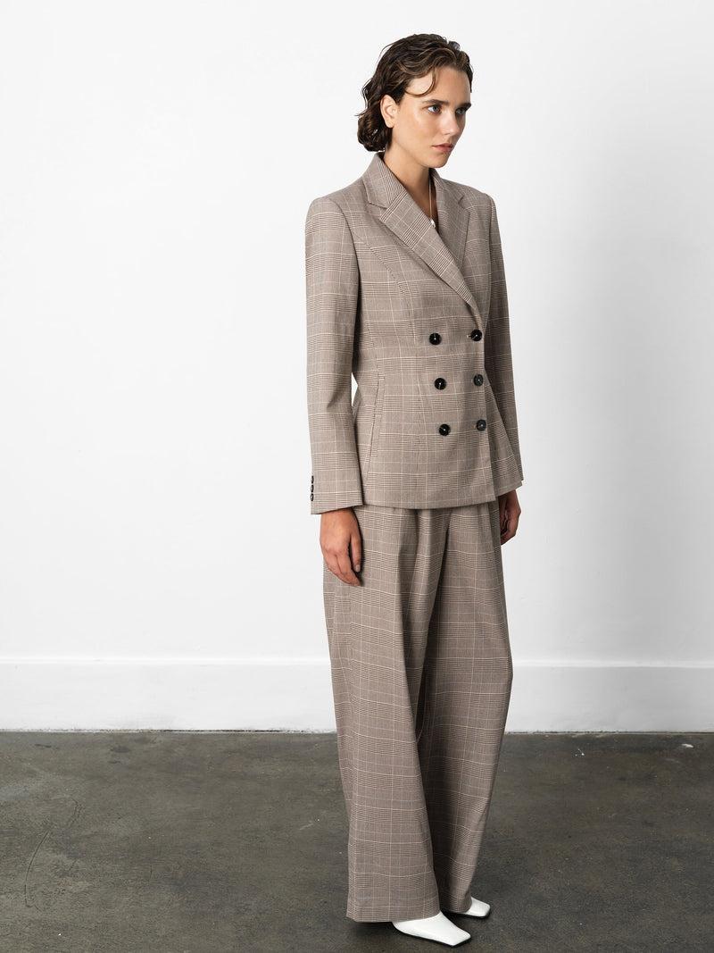 French Connection Chester Check Cinched Blazer Brown Multi