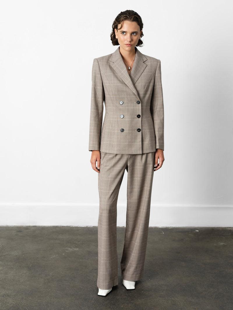 french connection Chester Check Cinched Blazer Brown Multi