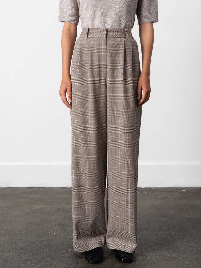 French Connection Chester Check Wide Leg Trousers Brown Multi