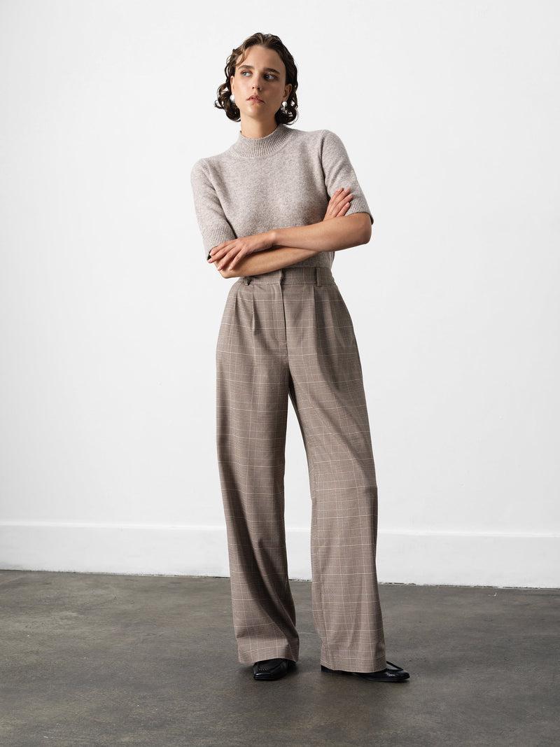 French Connection Chester Check Wide Leg Trousers Brown Multi