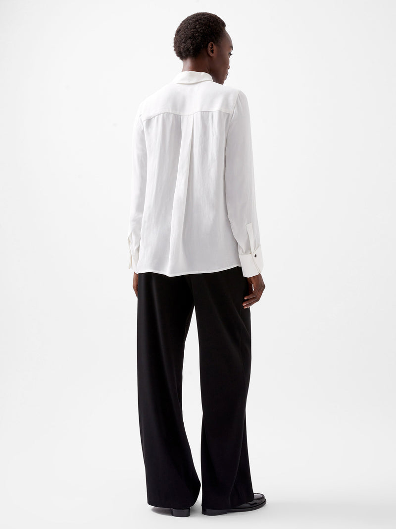 French Connection Chiara Drape Satin Contrast Long Sleeve Shirt Linen White/Blackout
