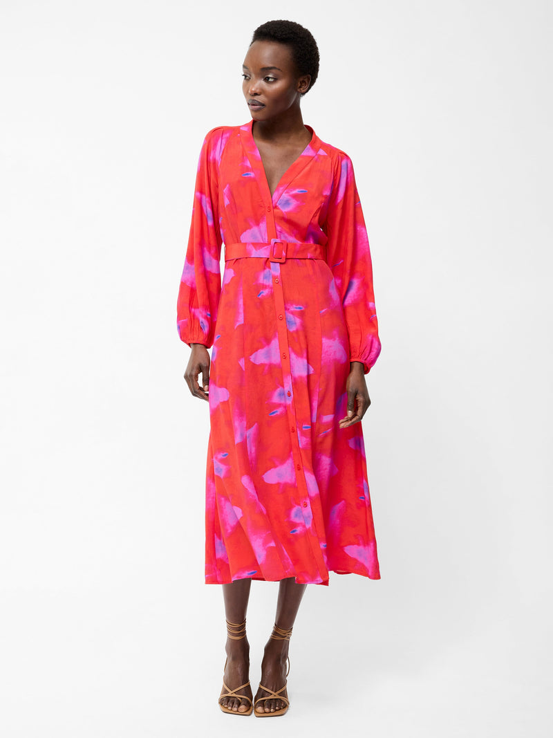 French Connection Christy Belted V Neck Midi Dress Raspberry Sorbet