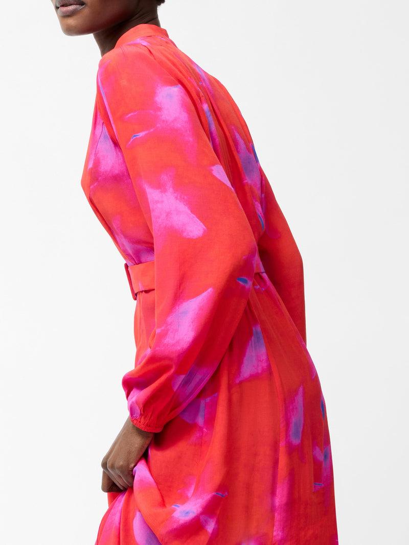 French Connection Christy Belted V Neck Midi Dress Raspberry Sorbet