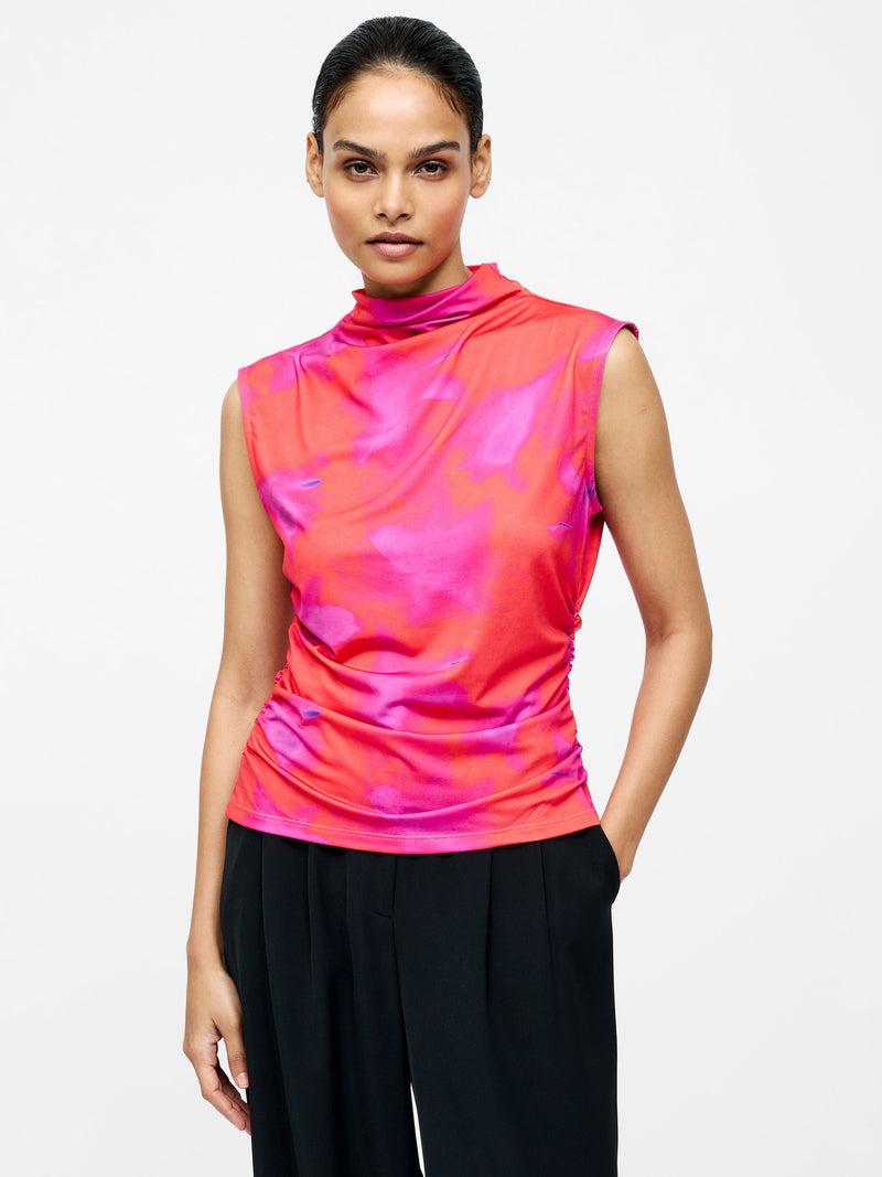 french connection Christy Ruched Sleeveless Top Raspberry Sorbet