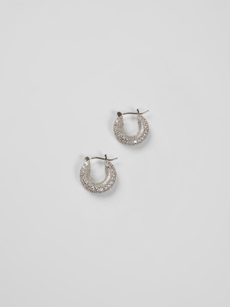 French Connection Chunky 3D Diamante Huggie Hoop Earrings Diamente