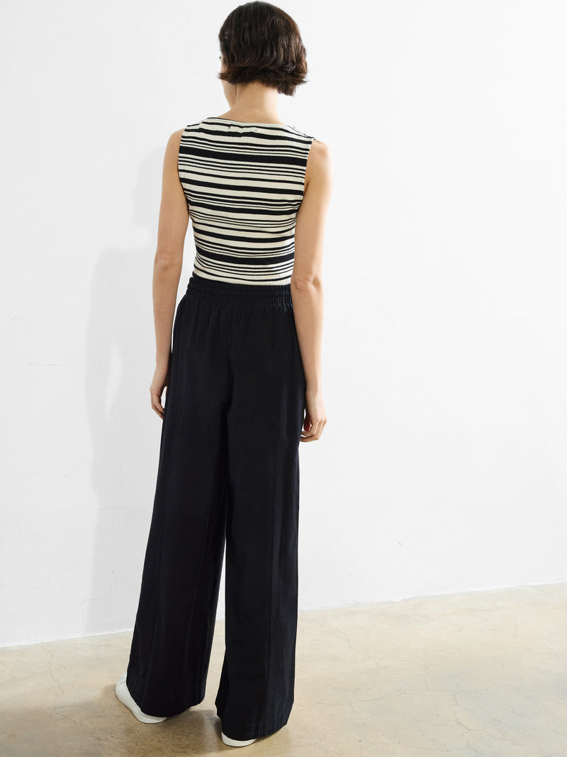 French Connection Clare Linen Blend Wide Leg Trousers Black