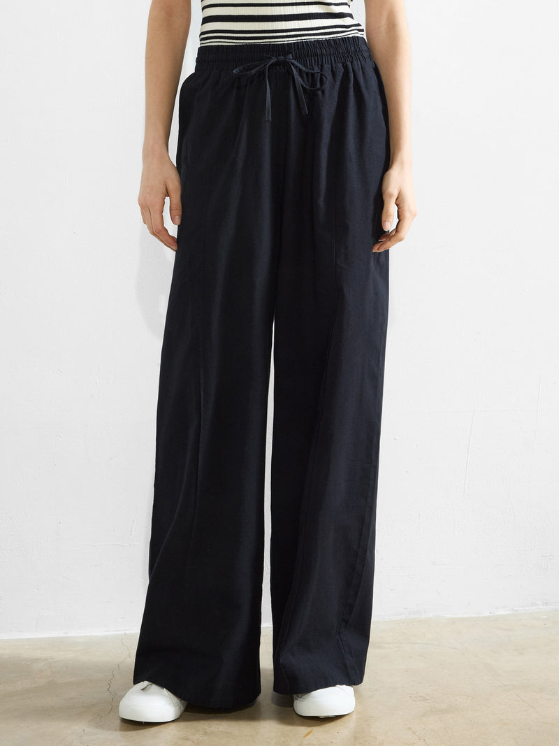 French Connection Clare Linen Blend Wide Leg Trousers Black