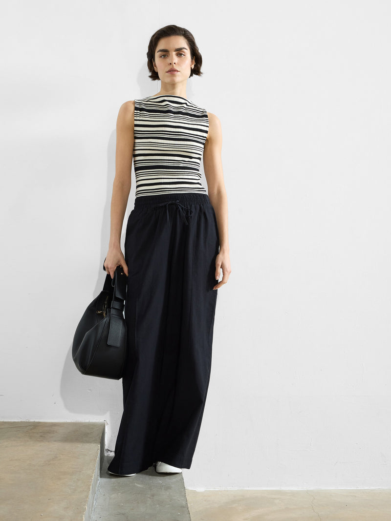 french connection Clare Linen Blend Wide Leg Trousers Black