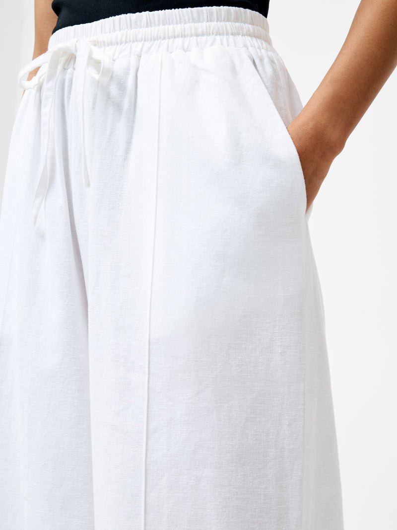 French Connection Clare Linen Blend Wide Leg Trousers Linen White