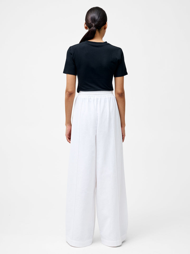 French Connection Clare Linen Blend Wide Leg Trousers Linen White