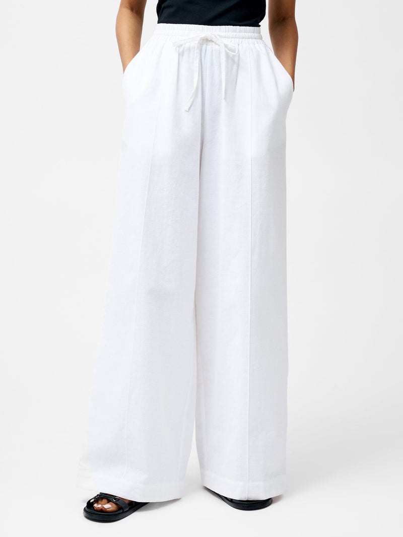 French Connection Clare Linen Blend Wide Leg Trousers Linen White