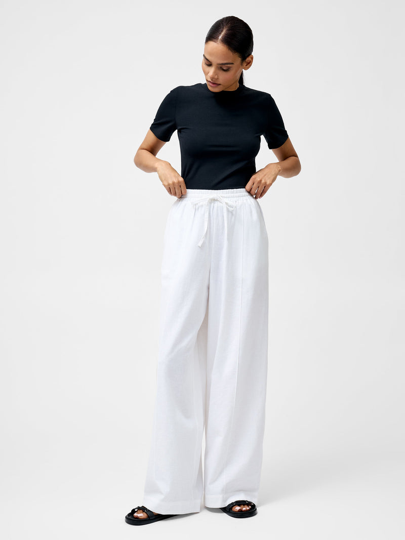 french connection Clare Linen Blend Wide Leg Trousers Linen White