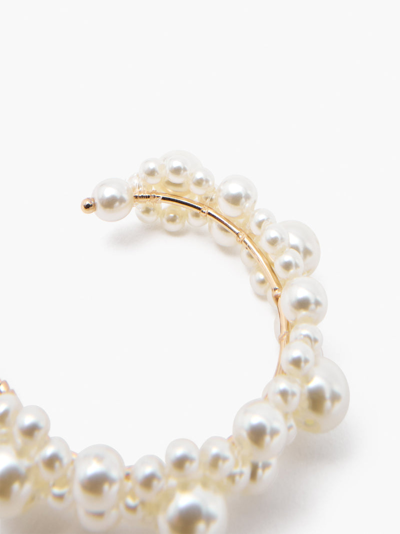 French Connection Cluster Faux Pearl Half Hoop Earrings Pearl White