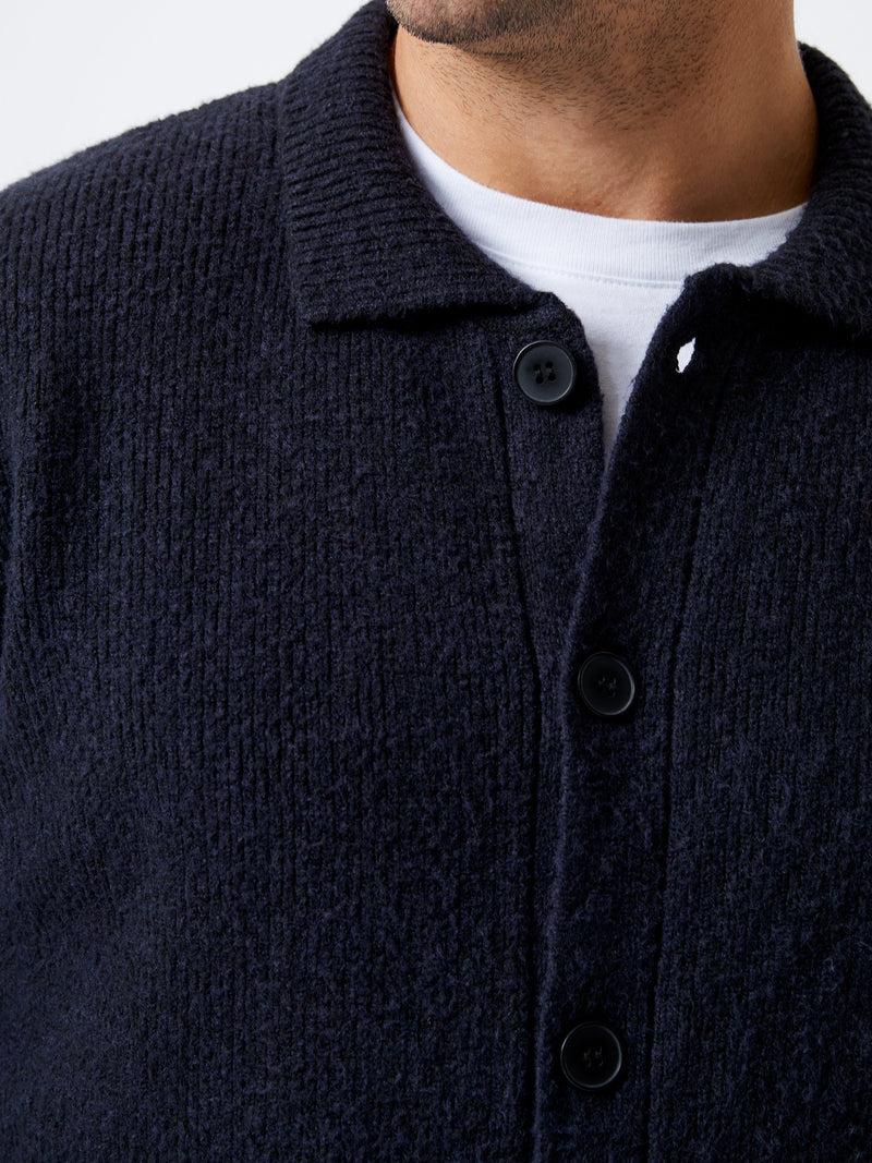 French Connection Collared Button-Down Knit Cardigan Marine