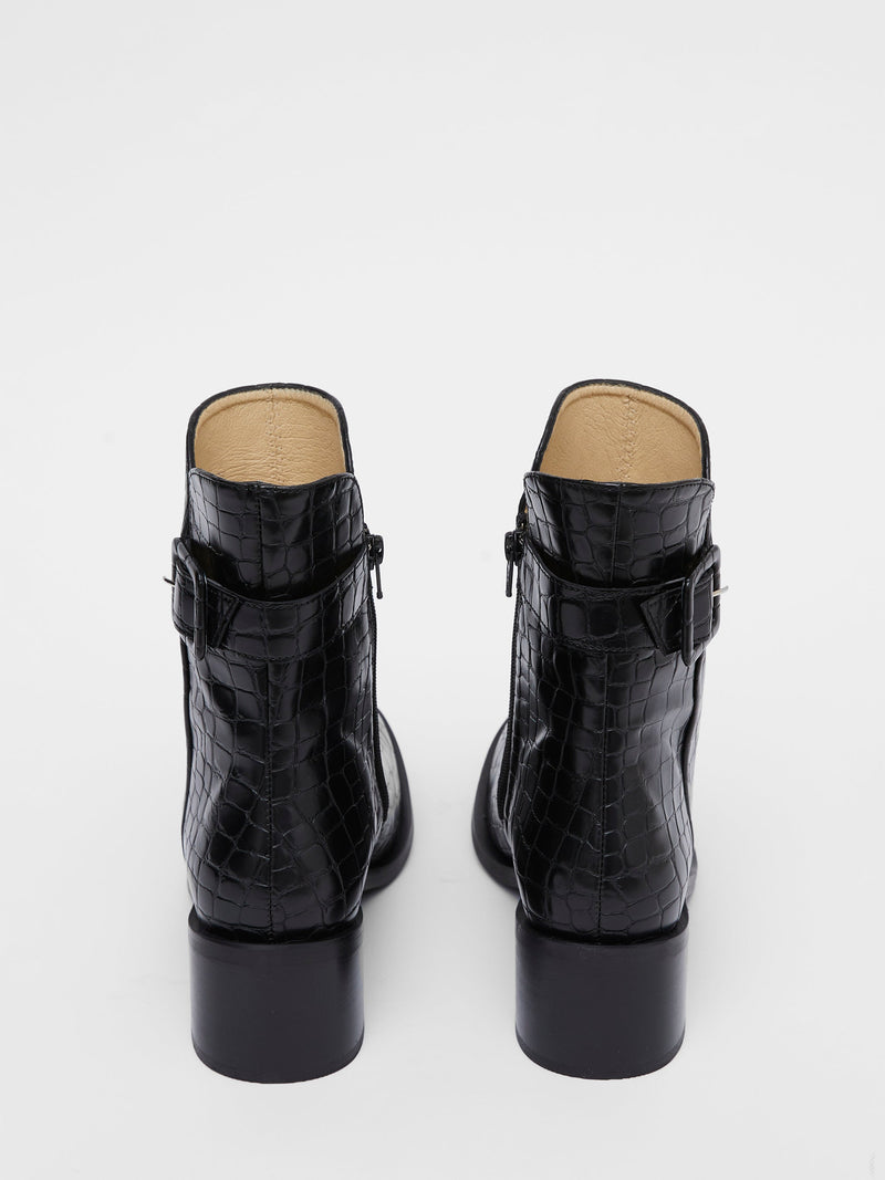French Connection Connic Croc Ankle Boots Black Croc