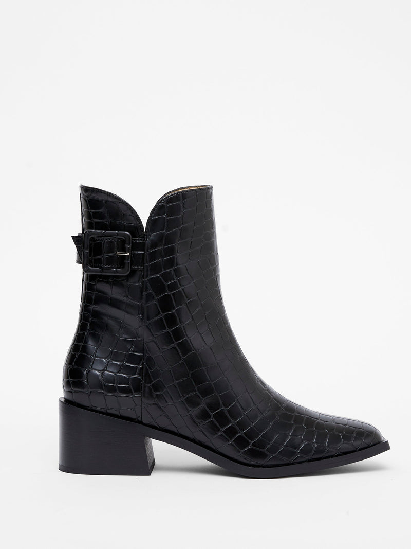 french connection Connic Croc Ankle Boots Black Croc