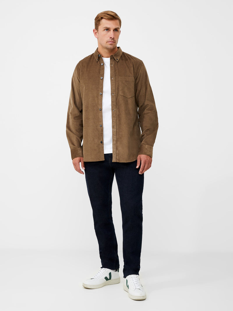 French Connection Cord Long Sleeve Oxford Shirt Khaki