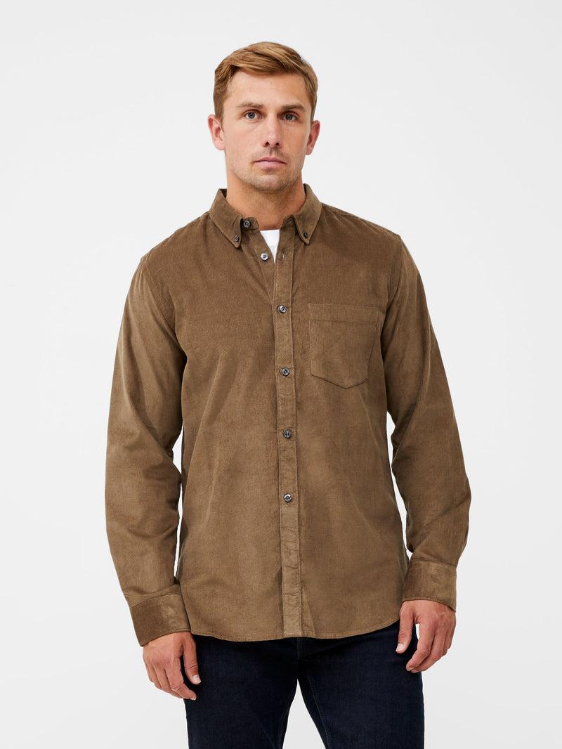 french connection Cord Long Sleeve Oxford Shirt Khaki