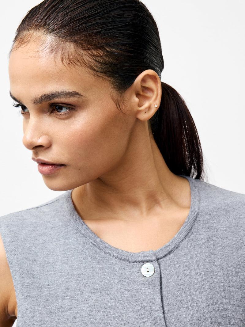 French Connection Cosysoft Button Down Sweater Vest Mid Grey Mel