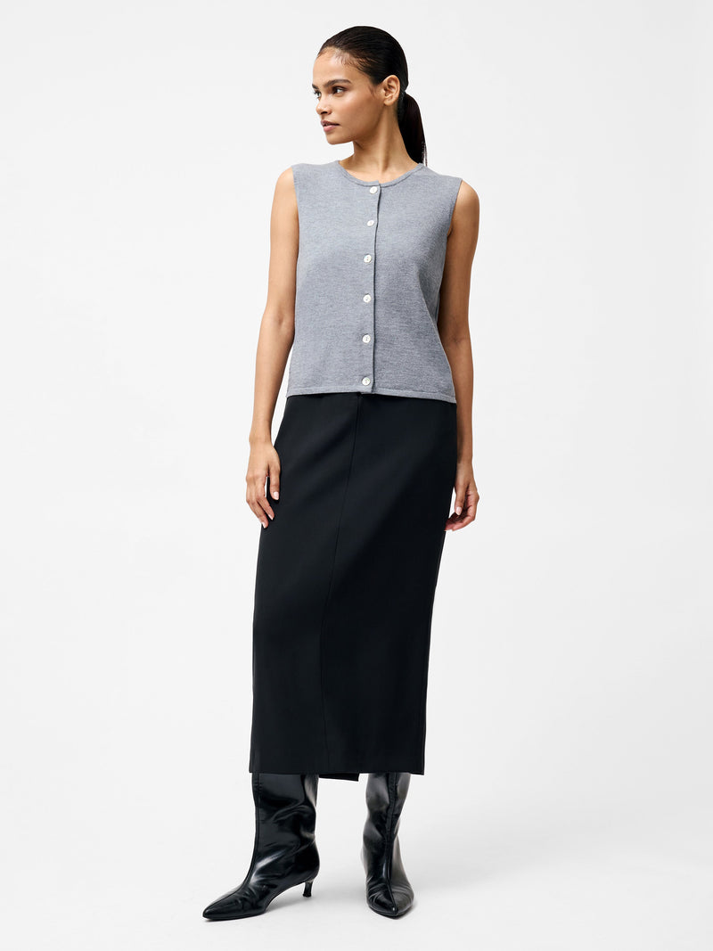 French Connection Cosysoft Button Down Sweater Vest Mid Grey Mel