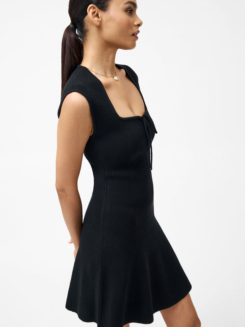 French Connection Cosysoft Tie Front Flared Mini Dress Black