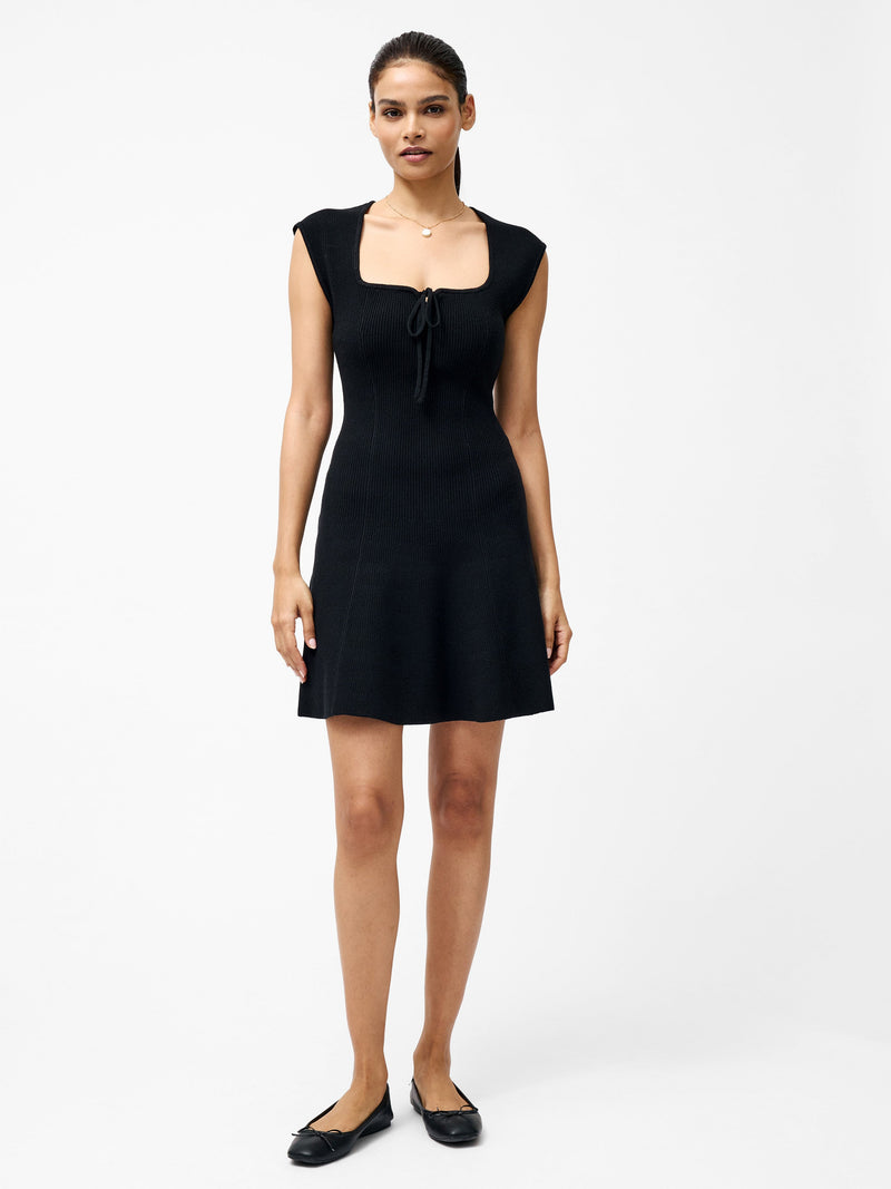 French Connection Cosysoft Tie Front Flared Mini Dress Black